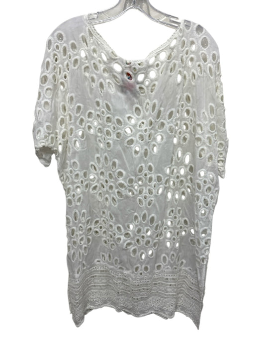 Johnny Was Size L White Cupra Rayon Short Sleeve Cut Out Embroidered Tunic Top White / L