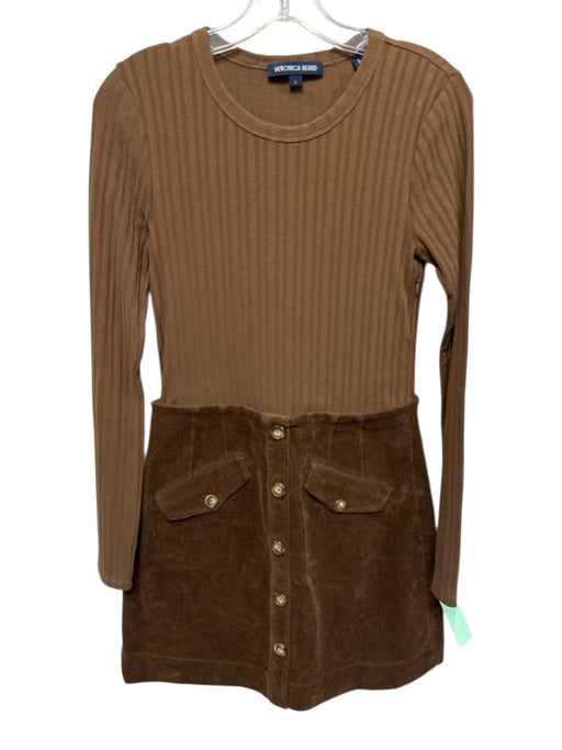 Veronica Beard Size S Brown Cotton Long Sleeve Ribbed Corduroy Skirt Dress Brown / S