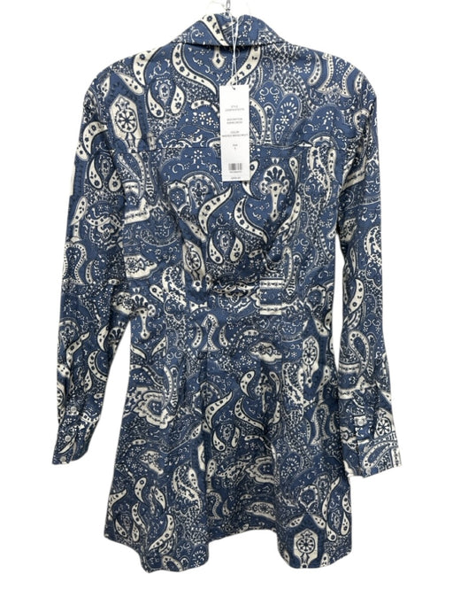 Veronica Beard Size 6 Blue & Cream Cotton Long Sleeve Paisley Snap Closure Dress Blue & Cream / 6