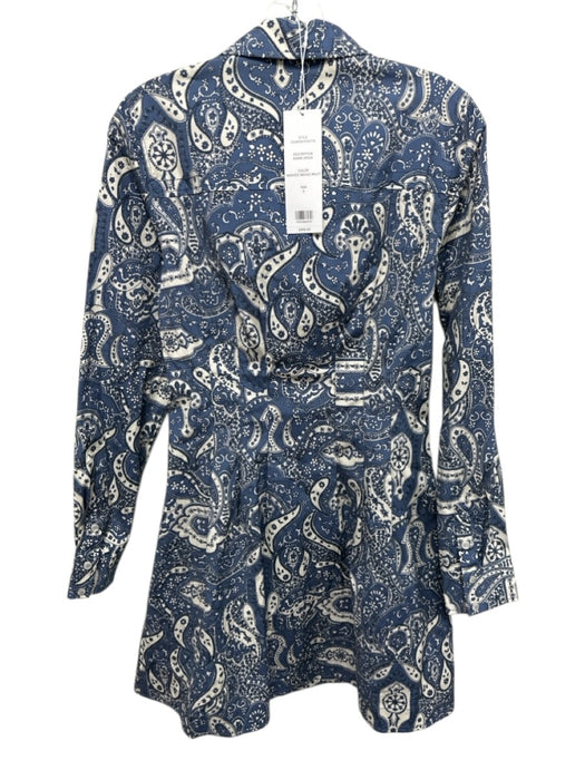 Veronica Beard Size 6 Blue & Cream Cotton Long Sleeve Paisley Snap Closure Dress Blue & Cream / 6