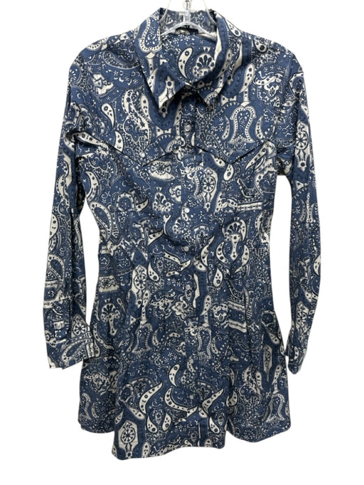Veronica Beard Size 6 Blue & Cream Cotton Long Sleeve Paisley Snap Closure Dress Blue & Cream / 6