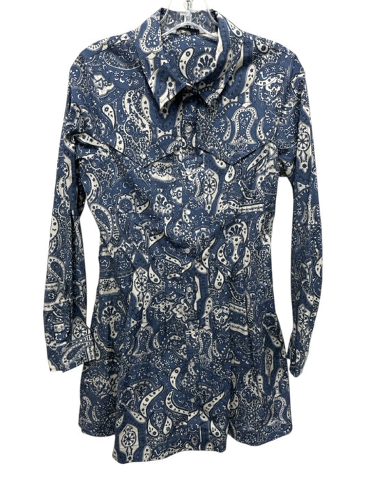 Veronica Beard Size 6 Blue & Cream Cotton Long Sleeve Paisley Snap Closure Dress Blue & Cream / 6
