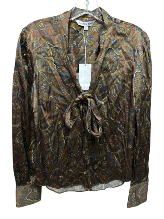 Veronica Beard Size 6 Brown, Blue & Red Silk & Viscose Button Up Paisley Top Brown, Blue & Red / 6