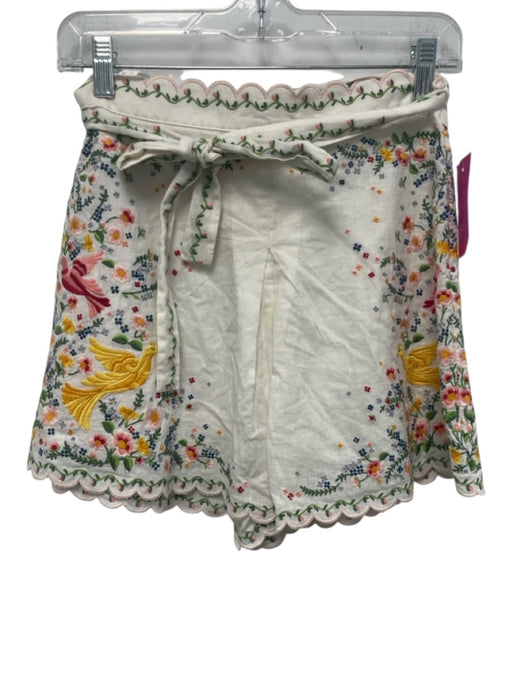 Zimmermann Size XS White, Yellow, Green Print Linen & Cotton Back Zip Shorts White, Yellow, Green Print / XS