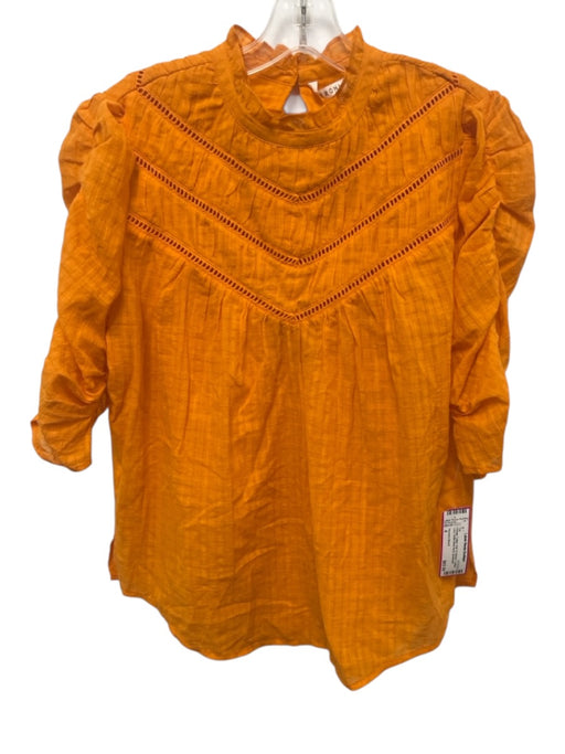 Veronica Beard Size 4 Orange Cotton Puff 1/2 Sleeve Ladder Lace Top Orange / 4