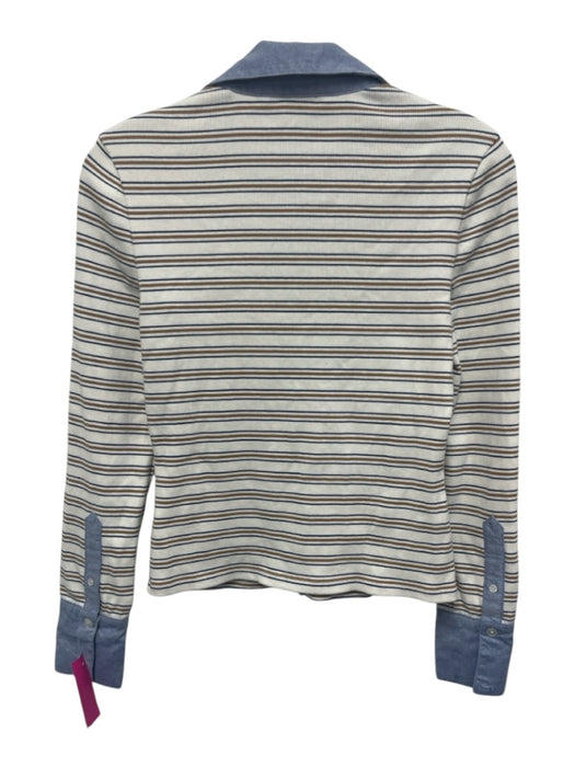 Veronica Beard Size S Blue, Brown, White Pima Cotton Long Sleeve Stripe Top Blue, Brown, White / S
