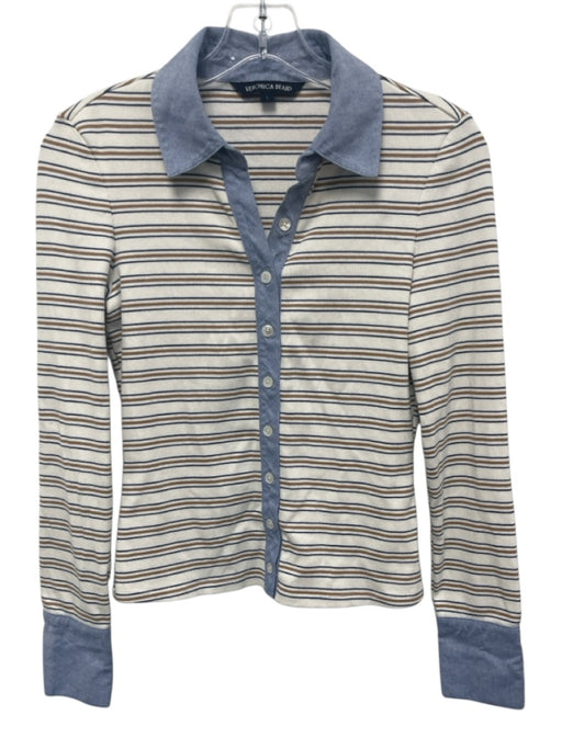 Veronica Beard Size S Blue, Brown, White Pima Cotton Long Sleeve Stripe Top Blue, Brown, White / S