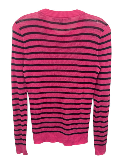 Veronica Beard Jeans Size S Hot Pink & Navy Linen & Nylon Long Sleeve Sheer Top Hot Pink & Navy / S