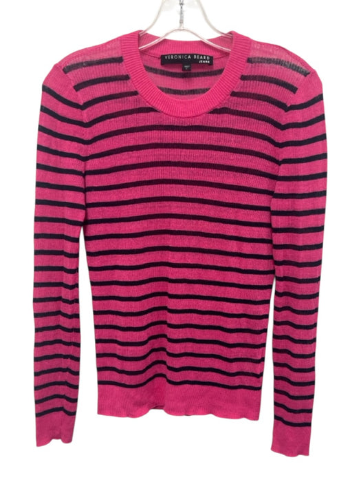 Veronica Beard Jeans Size S Hot Pink & Navy Linen & Nylon Long Sleeve Sheer Top Hot Pink & Navy / S