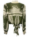 Johanna Ortiz Size 4 Green & Cream Organic Cotton Long puff sleeve Wrap Crop Top Green & Cream / 4