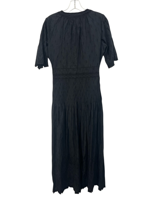 Veronica Beard Size 4 Black Cotton Short Sleeve Lace Detail Buttons Maxi Dress Black / 4