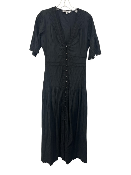 Veronica Beard Size 4 Black Cotton Short Sleeve Lace Detail Buttons Maxi Dress Black / 4
