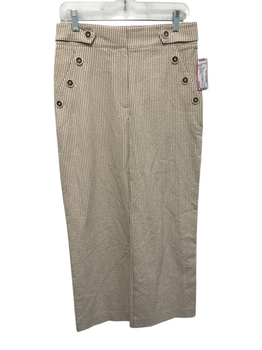 Veronica Beard Size 6 Brown & Cream Cotton Seersucker Stripe Straight Leg Pants Brown & Cream / 6