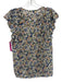 Veronica Beard Size 4 Black, Blue, Multi Silk Ruffle Cap Sleeve Floral Print Top Black, Blue, Multi / 4