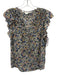 Veronica Beard Size 4 Black, Blue, Multi Silk Ruffle Cap Sleeve Floral Print Top Black, Blue, Multi / 4