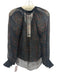 Veronica Beard Size 4 Navy Blue, Green, Multi Silk Long puff sleeve Buttons Top Navy Blue, Green, Multi / 4