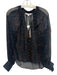Veronica Beard Size 4 Navy Blue, Green, Multi Silk Long puff sleeve Buttons Top Navy Blue, Green, Multi / 4