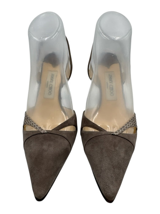 Jimmy Choo Shoe Size 39.5 Gray Suede Pointed Toe Slingback embossed detail Pumps Gray / 39.5