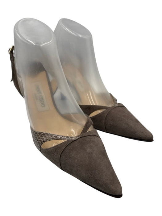 Jimmy Choo Shoe Size 39.5 Gray Suede Pointed Toe Slingback embossed detail Pumps Gray / 39.5