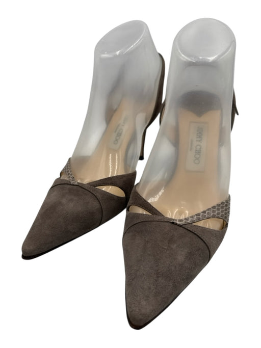 Jimmy Choo Shoe Size 39.5 Gray Suede Pointed Toe Slingback embossed detail Pumps Gray / 39.5
