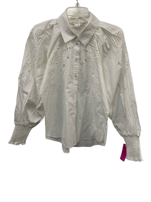 Veronica Beard Size 4 White Cotton Long puff sleeve Crochet Lace Blouse Top White / 4