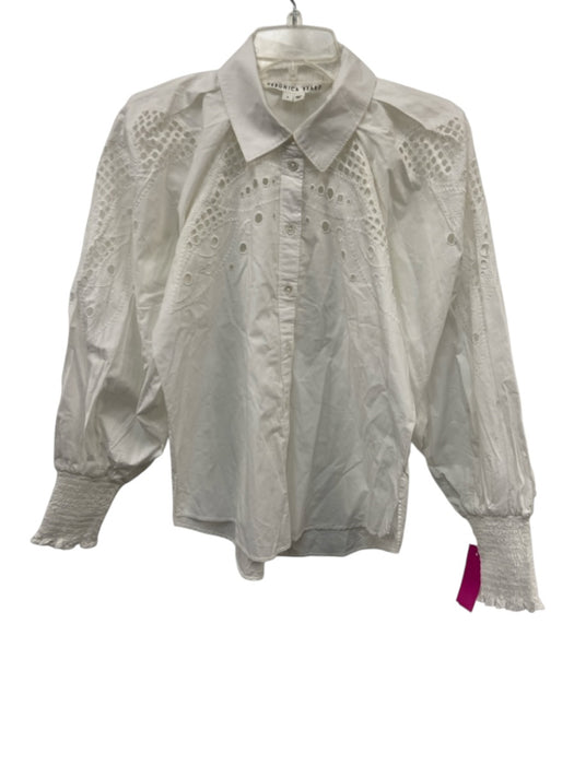 Veronica Beard Size 4 White Cotton Long puff sleeve Crochet Lace Blouse Top White / 4