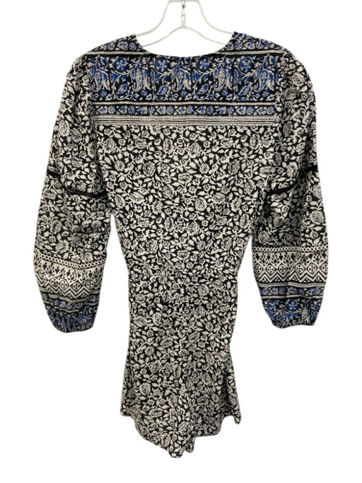 Veronica Beard Size S BLack, White, Blue Cotton Long puff sleeve Buttons Romper BLack, White, Blue / S