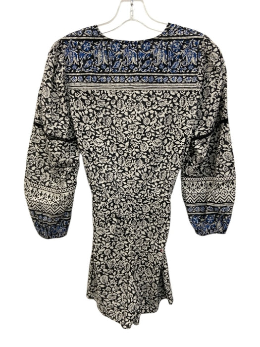 Veronica Beard Size S BLack, White, Blue Cotton Long puff sleeve Buttons Romper BLack, White, Blue / S