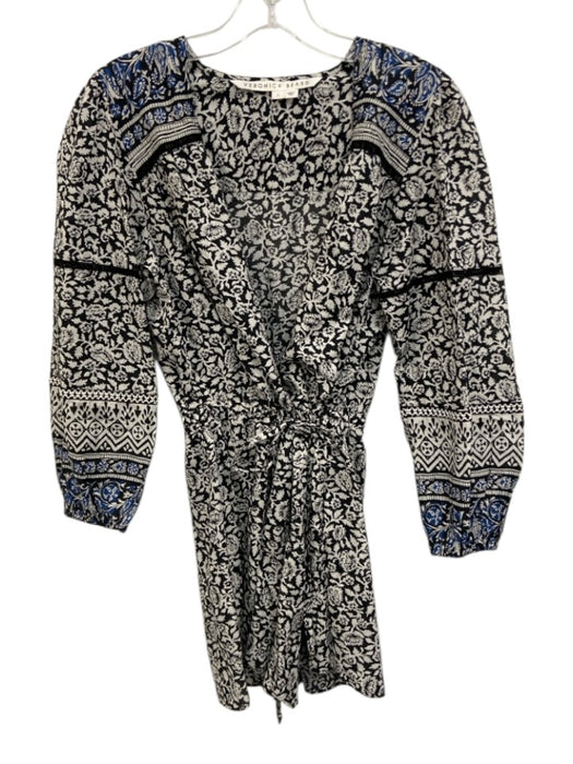 Veronica Beard Size S BLack, White, Blue Cotton Long puff sleeve Buttons Romper BLack, White, Blue / S