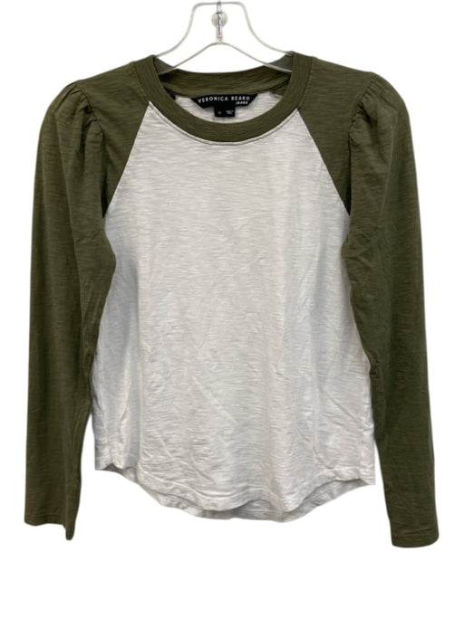 Veronica Beard Jeans Size XS Green & White Pima Cotton Long puff sleeve Top Green & White / XS