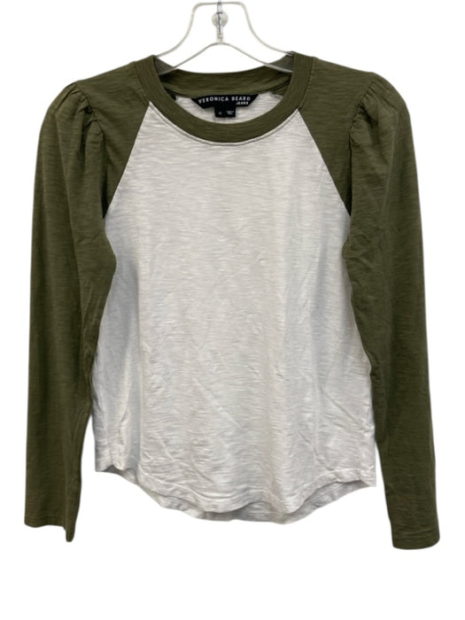 Veronica Beard Jeans Size XS Green & White Pima Cotton Long puff sleeve Top Green & White / XS