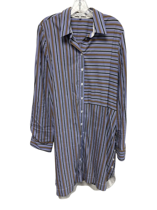 Pearl by Lela Rose Size Large Blue, Black, Brown Cotton Blend Long Sleeve Dress Blue, Black, Brown / Large