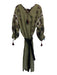 Nili Lotan Size Small Green, Red, Black Linen Long Sleeve Embroidered Dress Green, Red, Black / Small