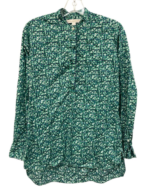 Ann Mashburn Size M Green, Navy, White Cotton Long Sleeve All Over Print Top Green, Navy, White / M