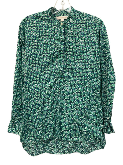 Ann Mashburn Size M Green, Navy, White Cotton Long Sleeve All Over Print Top Green, Navy, White / M