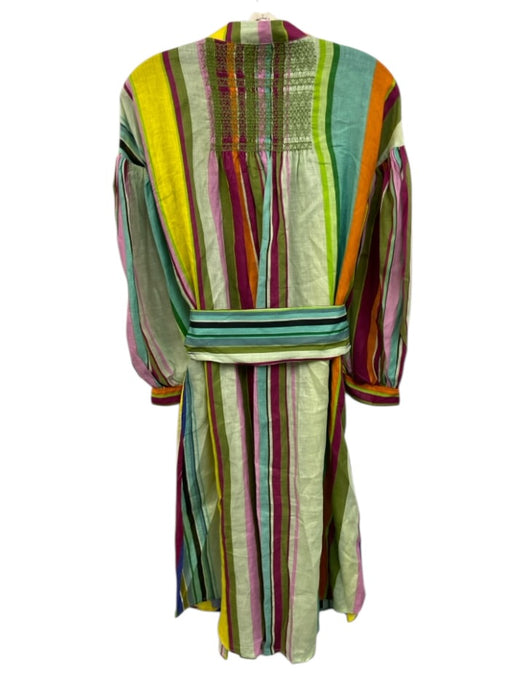 Hope for Flowers by Tracy Reese Size M Green & Multi Linen Striped Smocked Dress Green & Multi / M