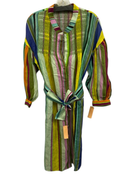 Hope for Flowers by Tracy Reese Size M Green & Multi Linen Striped Smocked Dress Green & Multi / M