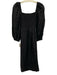 J Crew Size M Black Linen Long puff sleeve Smocked Bodice Side Slit Midi Dress Black / M