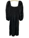 J Crew Size M Black Linen Long puff sleeve Smocked Bodice Side Slit Midi Dress Black / M