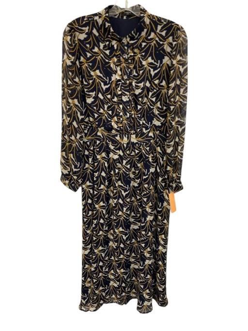 FRNCH Size M Navy blue, white & yellow Polyester & Viscose Long Sleeve Dress Navy blue, white & yellow / M