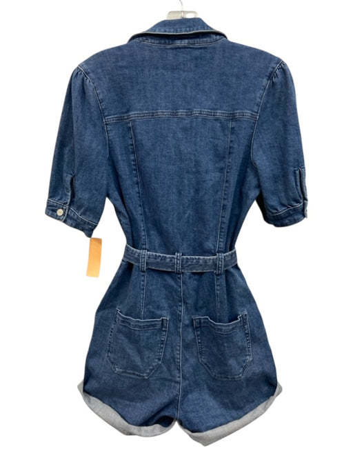 Paige Size s / 4 Blue Cotton Blend Denim Short Sleeve Half Button Collar Romper Blue / s / 4