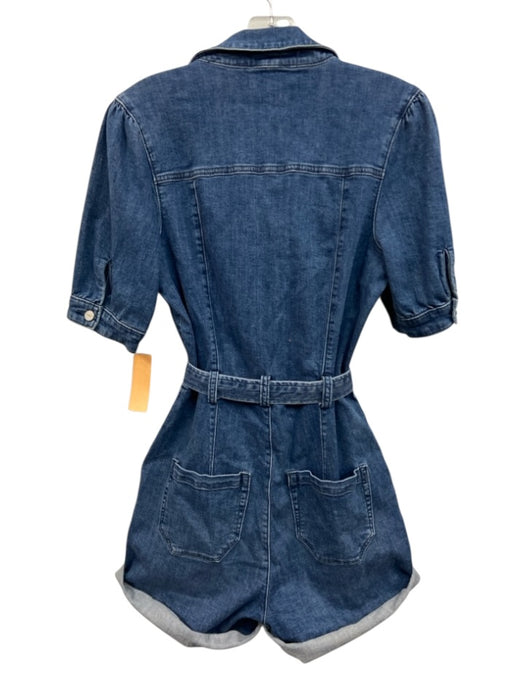 Paige Size s / 4 Blue Cotton Blend Denim Short Sleeve Half Button Collar Romper Blue / s / 4