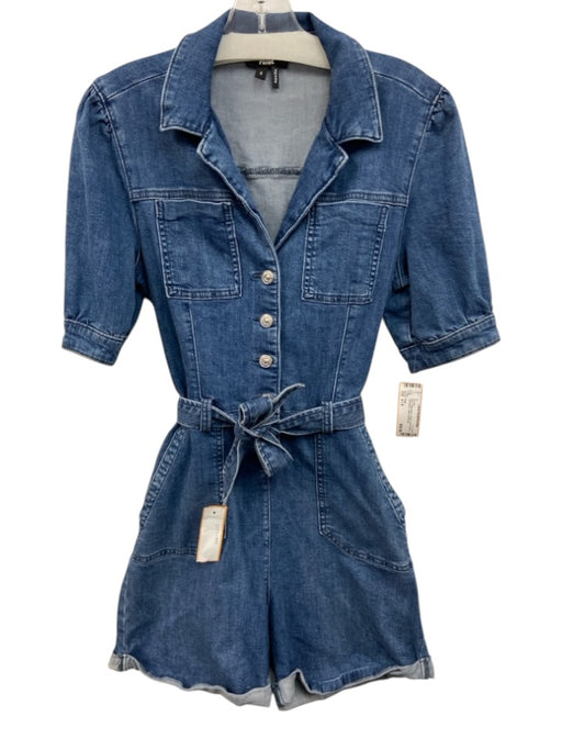 Paige Size s / 4 Blue Cotton Blend Denim Short Sleeve Half Button Collar Romper Blue / s / 4