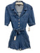 Paige Size s / 4 Blue Cotton Blend Denim Short Sleeve Half Button Collar Romper Blue / s / 4