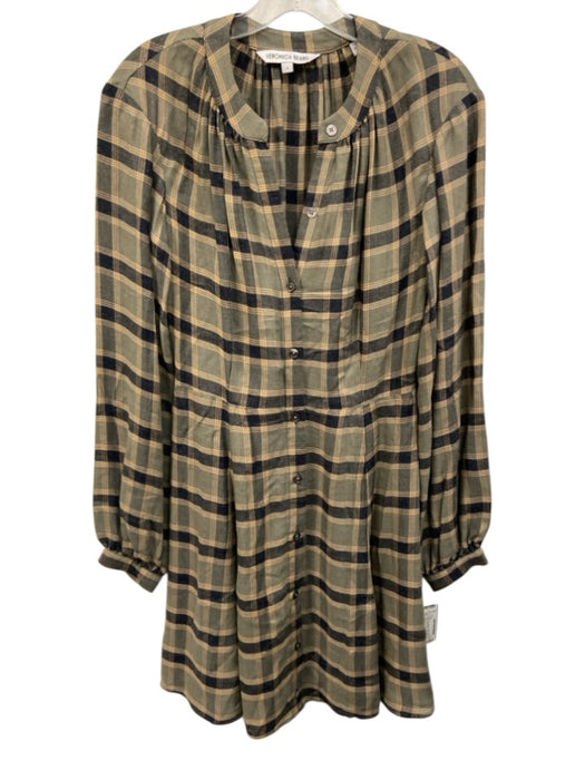 Veronica Beard Size 4 Green, Blue, Beige Flannel Plaid Zip & Button Dress Green, Blue, Beige / 4