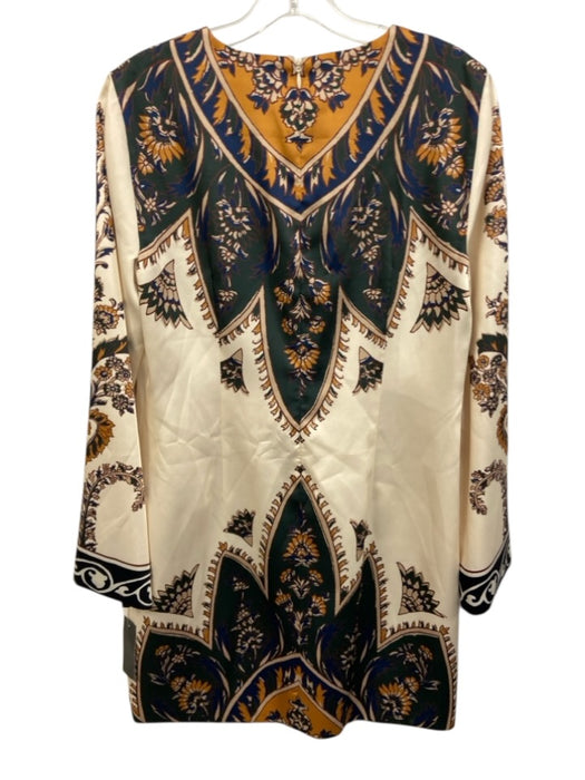 Veronica Beard Size 8 Cream, Green, Blue Polyester Satin Abstract Back Zip Dress Cream, Green, Blue / 8