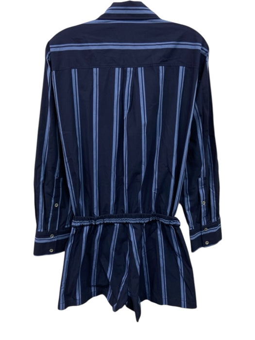 Zara Size M Blue Cotton Stripe Long Sleeve Button Down Romper Blue / M