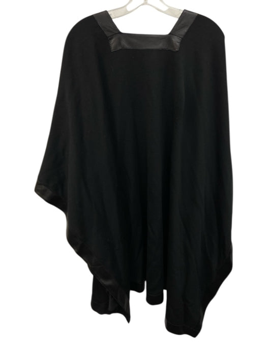 St John Caviar Size One Size Black Wool Blend Leather trim Poncho Jacket Black / One Size