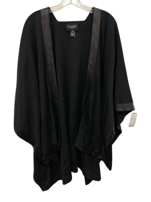 St John Caviar Size One Size Black Wool Blend Leather trim Poncho Jacket Black / One Size
