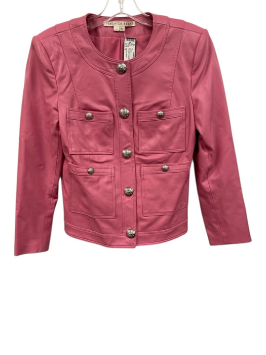 Veronica Beard Size 4 Bubblegum PU Leather silver tone hardware Pockets Jacket Bubblegum / 4
